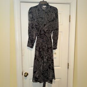 Calvin Klein Black and White Paisley Long Sleeve Dress (NWT)